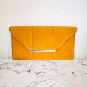 JNB Mustard Yellow Velvet Envelope Clutch Bag